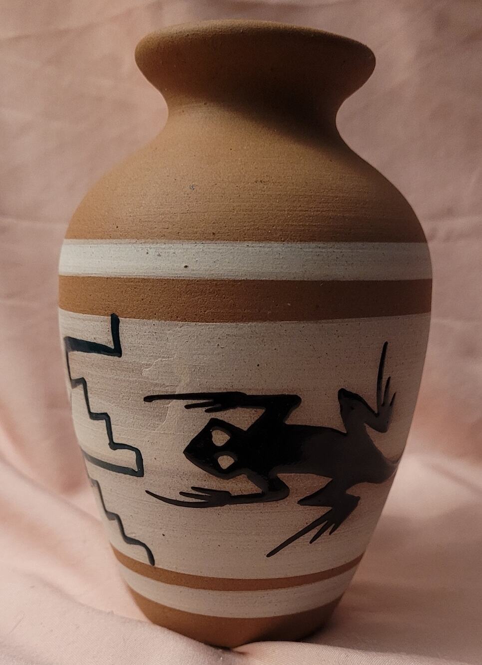 Terracotta Hand Painted Vase with Lizard Sand Painting Motif South West
